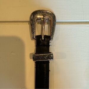 Full Grain Leather Belt with Silver Details Black Size Large